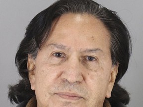 In this photo released Monday, March 18, 2019, by the San Mateo County Sheriff's Office is Alejandro Toledo. Authorities say a former Peruvian president who is wanted in connection with Latin America's biggest graft scandal was arrested in California on suspicion of public intoxication over the weekend and was briefly detained. San Mateo County Sheriff's Office spokeswoman Rosemerry Blankswade said Monday that Alejandro Toledo was arrested Sunday night near a restaurant near the San Francisco Bay city of Menlo Park. (San Mateo County Sheriff's Office via AP)