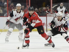 Defenceman Christian Wolanin handles the puck during a January home game against the Coyotes.