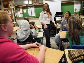 Students convene for a civics class at Massey High School in Windsor.