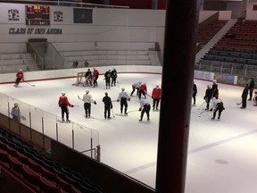 The Ottawa Senators practiced at the University of Pennsylvania's Class of 1923 Arena, definitely a throwback to a bygone era.