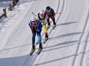 Canmore's Xavier McKeever won a gold medal in the Juvenile Boys 7-5K mass start race Wednesday at the Canadian Ski Championship at Nakkertok Nordic Ski Centre in Gatineau.
