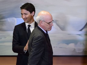 Prime Minister Justin Trudeau and Clerk of the Privy Council Michael Wernick take part in a cabinet shuffle at Rideau Hall in Ottawa on Monday, March 18, 2019.