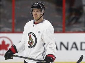 Ottawa Senators Oscar Lindberg during practice at Canadian Tire Centre Centre in Ottawa Thursday March 7, 2019.