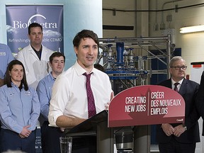 Prime Minister Justin Trudeau visits the biotechnology company BioVectra Inc. in Charlottetown on Monday, March 4, 2019.