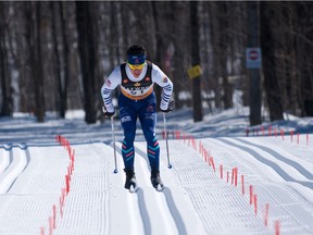 Pierre Grall-Johnson of Ottawa skis to victory in Tuesday's junior men's 30-kilometre classic race at the Nakkertok Nordic Ski Centre.
ROB SMITH PHOTO