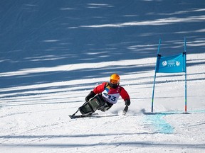 Sit-skier Brian Rowland of Merrickville won the silver medal in the men’s para-alpine skiing giant slalom race at the Canada Winter Games in Red Deer, Alta.. Tracy Elliott/photo