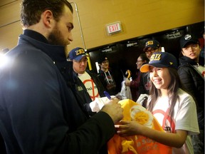 A younger sister of one of the team members could barely contain her excitement at meeting Ryan O'Reilly.