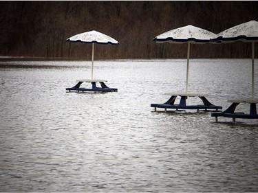 The Quyon Ferry was still running Saturday morning, but flooding near the Quebec side launch had started.