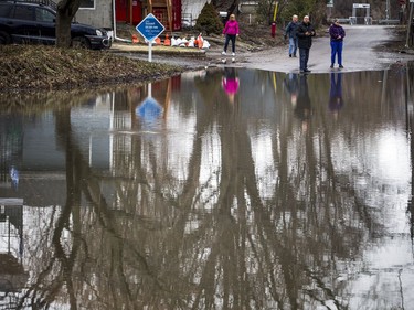 People were out looking at the flooding in the neighbourhood of Rue Saint-Louis and Rue Jacque-Cartier in Gatineau.