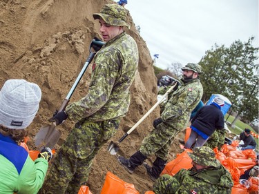 Canadian Forces personnel were helping fill sandbags in Aylmer Saturday, April 27, 2019.