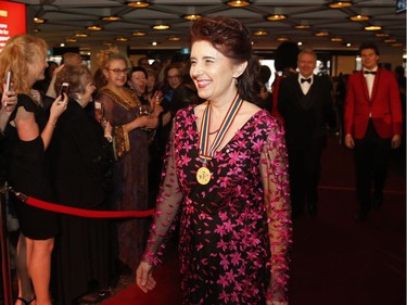 Concert pianist Louise Bessette, recipient of a Lifetime Artistic Achievement award, arrives on the red carpet at the Governor General's Performing Arts Awards at the National Arts Centre in Ottawa on Saturday, April 26, 2019.