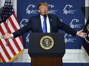 U.S. President Donald Trump speaks during the Republican Jewish Coalition's annual leadership meeting at The Venetian Las Vegas on April 6, 2019 in Las Vegas, Nevada.