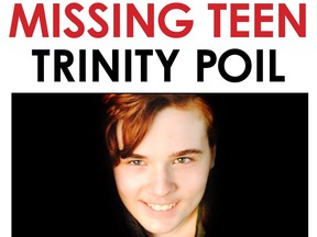 The missing teen poster of Trinity. Tammy Poil and Patrick Reddick's daughter Trinity has been missing from their family home at Garrison Petawawa since February 13.