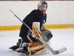 New goalie Joey Daccord practises with the Senators for the first time on Tuesday.