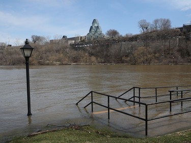 Flooding behind Parliament Hill in Ottawa on the bike path on Tuesday.