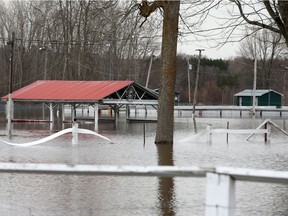 The main park near where the ferry lands in Quyon, Que., is completely under water.