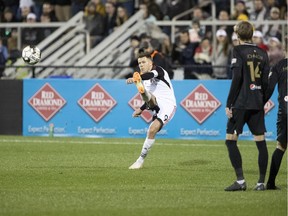 Ottawa Fury FC captain Carl Haworth attempts a free kick during a United Soccer League match against Birmingham Legion FC at Birmingham, Ala., on Saturday, March 16, 2019. Fury FC won the contest 1-0 on a first-half goal by Haworth.