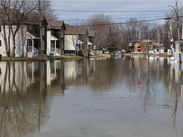 Rising flood waters have closed Rue Saint Louis in Gatineau, Quebec on April 22, 2019.