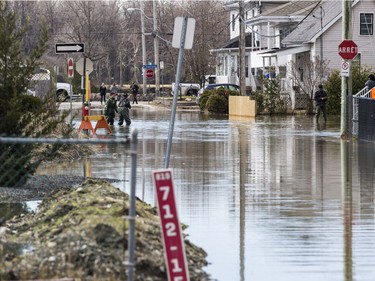 Rising flood waters have closed Rue René in Gatineau, Quebec on April 22, 2019.