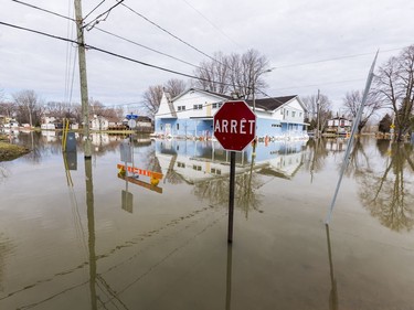 Rising flood waters have closed Rue Saint Louis in Gatineau, Quebec on April 22, 2019.