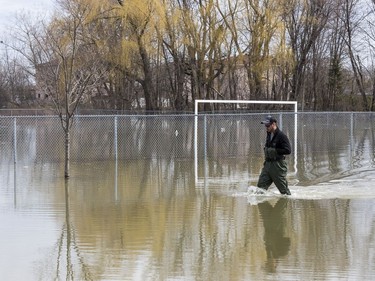 Rising flood waters have closed Rue Saint Louis in Gatineau, Quebec on April 22, 2019.