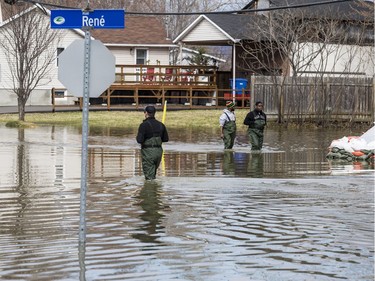 Rising flood waters have closed Rue Saint Louis in Gatineau, Quebec on April 22, 2019.