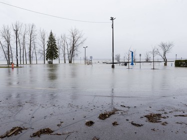 Flooded parking lot of the Aylmer Marina in Gatineau on April 26, 2019.