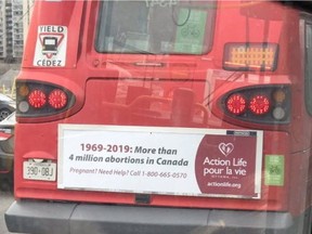Action Life anti-abortion message as seen on an OC Transpo bus.