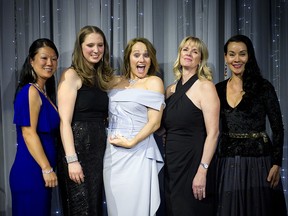 From left: Heidi Duchesne, vice-chair of the gala committee, Dr. Nicole Fournier, chair of the gala committee, Jennifer MacKinnon, CEO of Fenix Solutions and winner of the established entrepreneur category, Nancy Graham, portfolio manager with PWL Capital Inc., the presenting sponsor of the event, and Sandra Tisiot, the honorary chair.