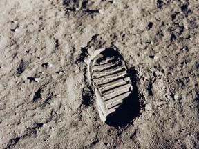 This NASA handout picture taken on July 20, 1969 shows one of the first steps taken on the Moon, that of US astronaut Buzz Aldrin of the Apollo 11 mission.