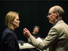 Ottawa actors Erica Anderson and Geoff McBride rehearse the play Lo (or Dear Mr. Wells), which will run at the Great Canadian Theatre Company May 2 to 17, 2019.