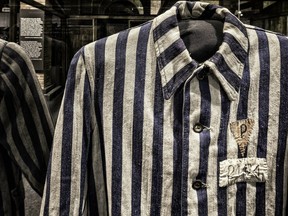 A shirt worn by a prisoner at a concentration camp.