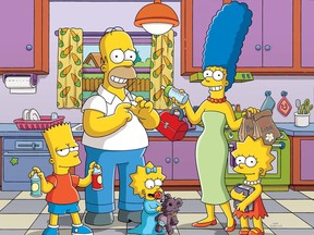 This image released by Fox shows animated characters, from left, Bart, Homer, Maggie, Marge and Lisa from "The Simpsons."