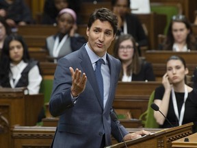 Prime Minister Justin Trudeau answers a question following his speech to Daughters of the Vote in the House of Commons on Wednesday.