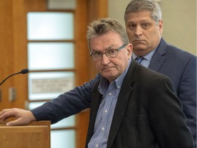 Sterling Van Wagenen, left, pleads guilty during his initial appearance in American Fork, Utah, on Tuesday, April 30, 2019. Prosecutors charged Van Wagenen earlier this month on accusations that he inappropriately touched a young girl on two occasions between 2013 and 2015. The 71-year-old co-founded a Utah film festival that came to be known as Sundance Film Festival with Robert Redford, but hasn't been with the organization for more than two decades. (Rick Egan /The Salt Lake Tribune, via AP, Pool) ORG XMIT: UTSAC201