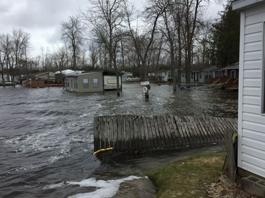 Water rolls into the Sylvania Lodge resort on the Mississippi River at the east end of Dalhousie Lake on Saturday, April 27, 2019.