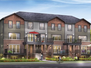 Minto's Infusion Terrace Homes are its popular stacked townhome condos. The three-storey buildings house 12 units, a mix of upper and lower suites each spread over two floors.