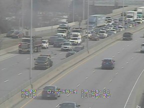 Two people were injured in this crash on the Queensway near Elgin Street.