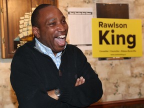 Rawlson King, winner of the By-election in Rideau-Rockcliffe, celebrates his in Ottawa Monday April 15, 2019.