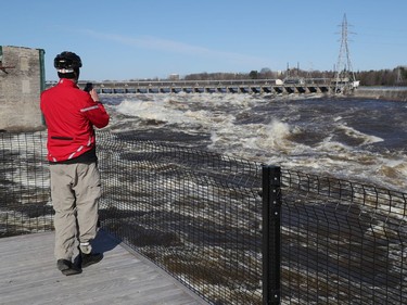 Chaudiere Falls in Ottawa Monday April 29, 2019. Flood waters have reached the bridge and now is causing damage. The bridge is closed.