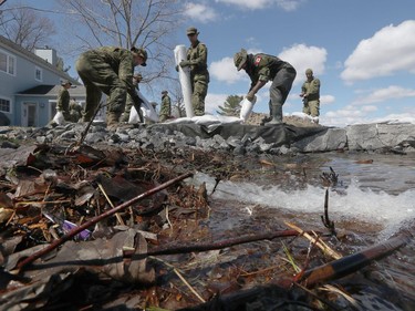 Members of the Armed Forces helping a home owner along the Ottawa River, Tuesday.