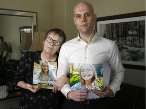 Jennifer Richards and her son Simon pose with a photo of Lauren Richards  in Ottawa Wednesday March 27, 2019. Lauren died Feb. 21.