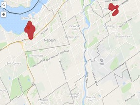 Two of the outages reported by Ottawa Hydro Tuesday.