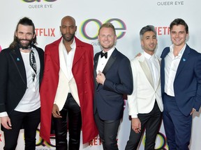 (L-R) Jonathan Van Ness, Karamo Brown, Bobby Berk, Tan France, and Antoni Porowski attend the premiere of Netflix's "Queer Eye" Season 1 at Pacific Design Center on February 7, 2018 in West Hollywood, California.