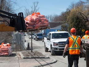 Sandbags were being dropped off at various locations in both Gatineau and Ottawa on Wednesday in preparation of possible flooding over the weekend. This location is at Rue Saint-Louis and Rue Moreau in Gatineau.