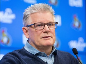 Marc Crawford talks to the media as the Ottawa Senators wrap up their season by clearing out their lockers and head home.  Photo by Wayne Cuddington/ Postmedia