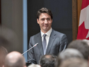 Prime Minister Justin Trudeau speaks at a Liberal caucus meeting on Parliament Hill on Tuesday evening, April 2, 2019.