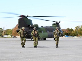 Canadian soldiers train on the McNaughton parade square at Canadian Forces Base Kingston in Kingston, Ont. on Wednesday, Oct. 19, 2018.