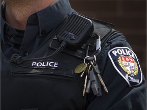 An Ottawa Police officer's portable radio can be seen in this April 9, 2017, photograph.