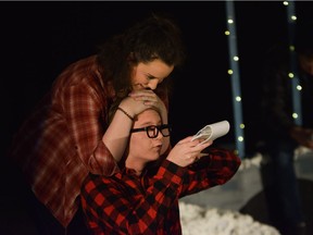 Marvalyn played by Emilie LePage-Bourbonnais (L) and Steve played by Neil McClintock (R), during Sir Wilfrid Laurier Secondary School's Cappies production of the Almost, Maine, held on May 2, 2019 at Sir Wilfrid Laurier Secondary School in Ottawa.